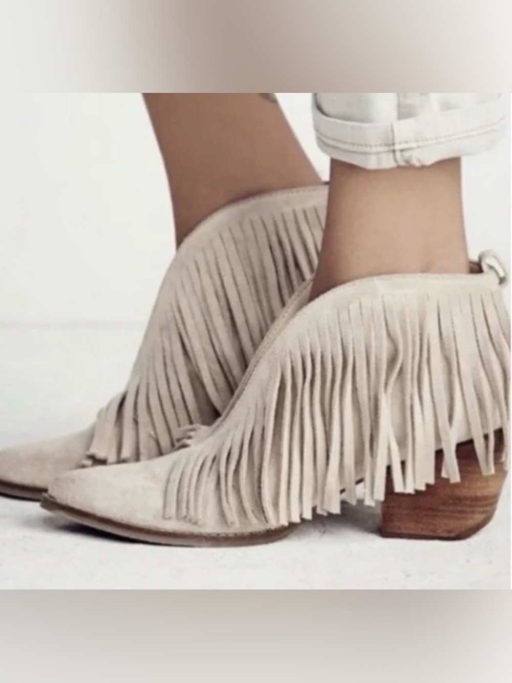 Coconuts by Matisse Lambert Western Fringe Suede Ankle Boots - Beige - Sz 6.5
